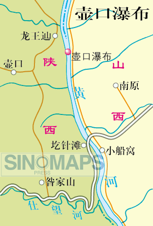 黄河壷口滝　瀑布観光ガイド地図